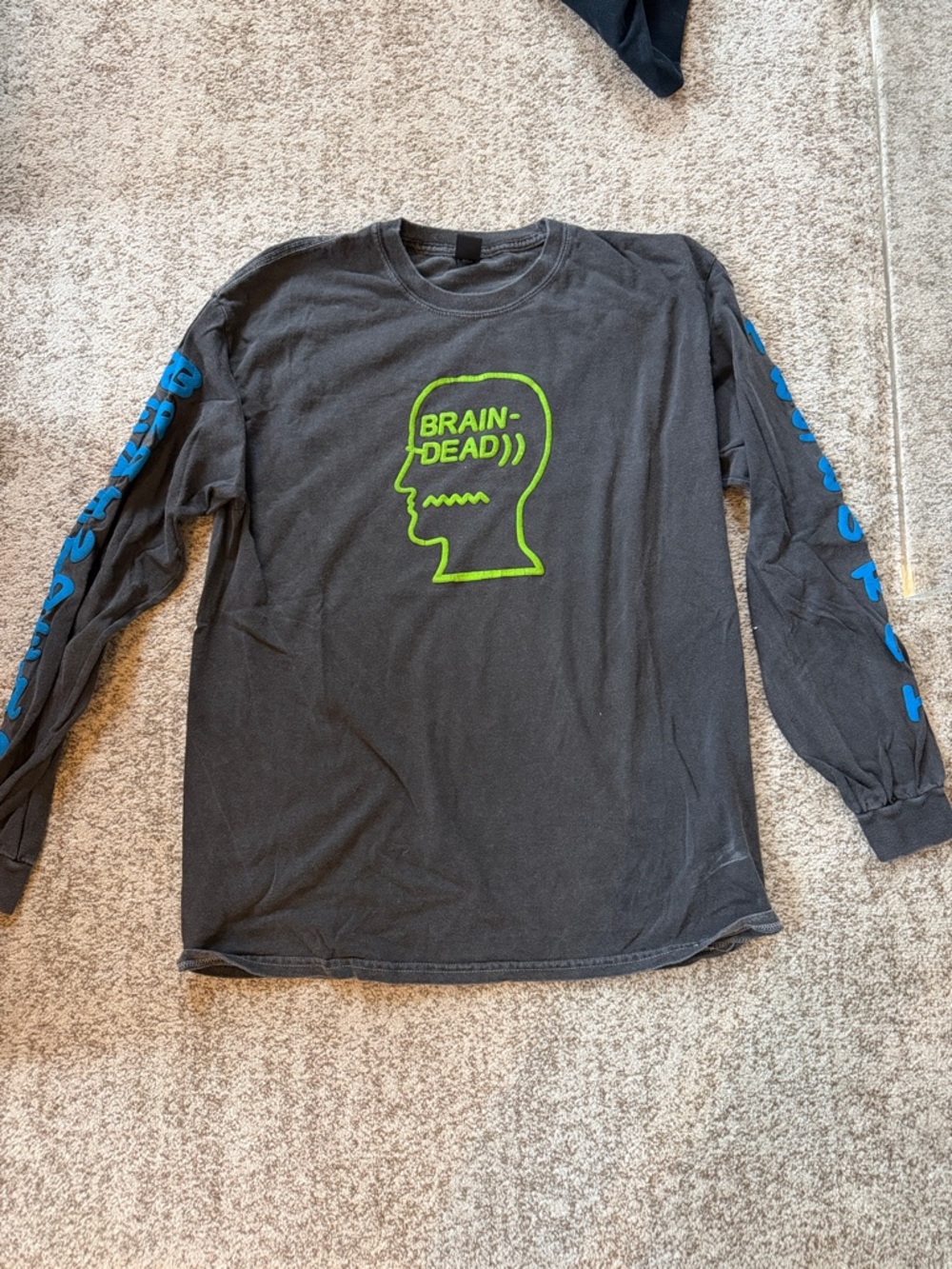Brain Dead Men's Black Long-Sleeve Graphic Tee - Neon Green Logo